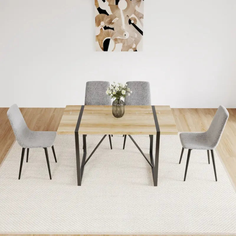 Table à manger en bois MDF de couleur et ensemble de 4 chaises de salle à manger modernes, table de salle à manger et chaises en lin