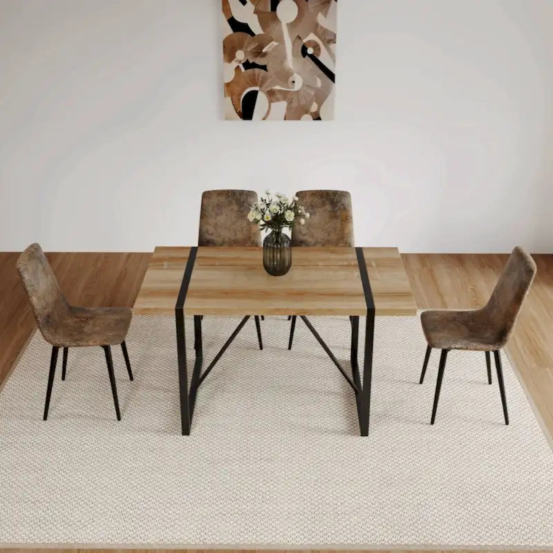 Table à manger en bois MDF de couleur et ensemble de 4 chaises de salle à manger modernes, table de salle à manger et chaises en lin