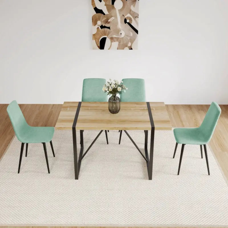 Table à manger en bois MDF de couleur et ensemble de 4 chaises de salle à manger modernes, table de salle à manger et chaises en lin