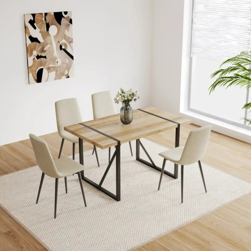Table à manger en bois MDF de couleur et ensemble de 4 chaises de salle à manger modernes, table de salle à manger et chaises en lin