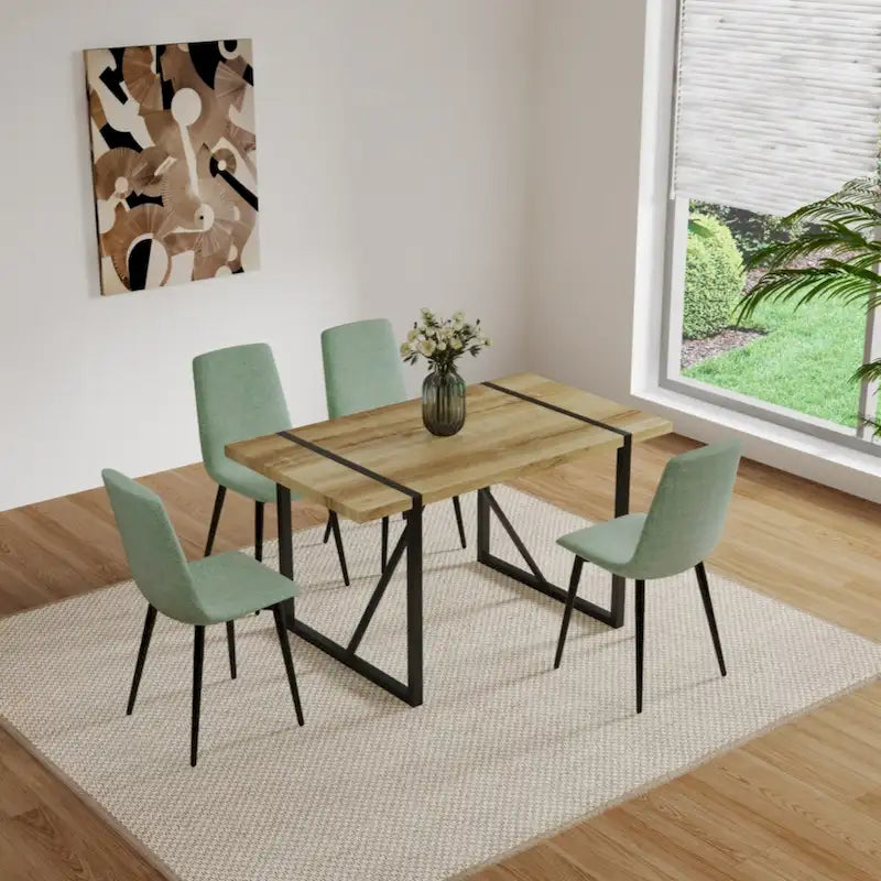 Table à manger en bois MDF de couleur et ensemble de 4 chaises de salle à manger modernes, table de salle à manger et chaises en lin