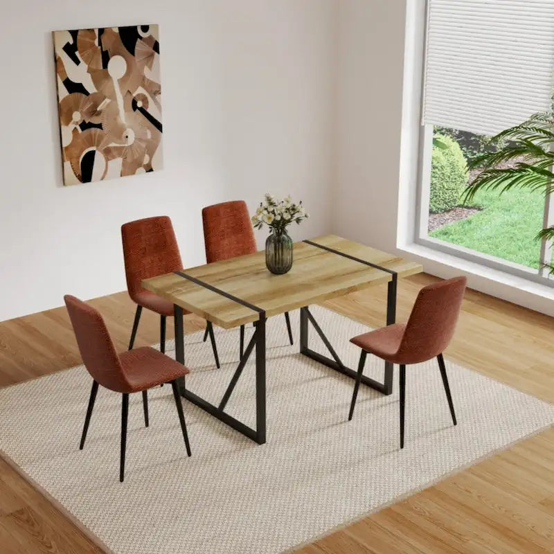 Table à manger en bois MDF de couleur et ensemble de 4 chaises de salle à manger modernes, table de salle à manger et chaises en lin