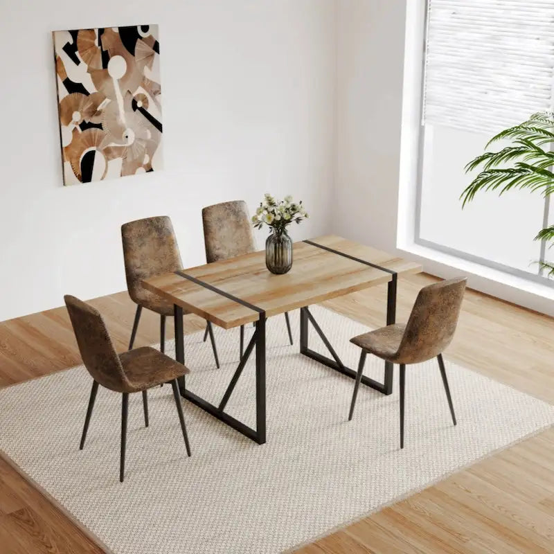 Table à manger en bois MDF de couleur et ensemble de 4 chaises de salle à manger modernes, table de salle à manger et chaises en lin