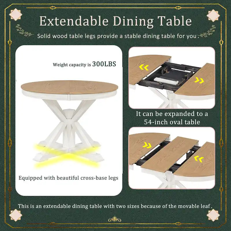 Ensemble table à manger avec table extensible et 4 chaises rembourrées