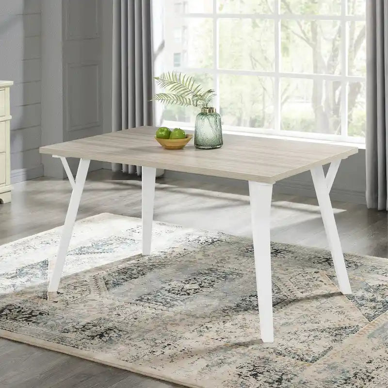 Ensemble de salle à manger 7 pièces Roundhill Alwynn en bois blanc et naturel, table de salle à manger avec 6 chaises Windsor