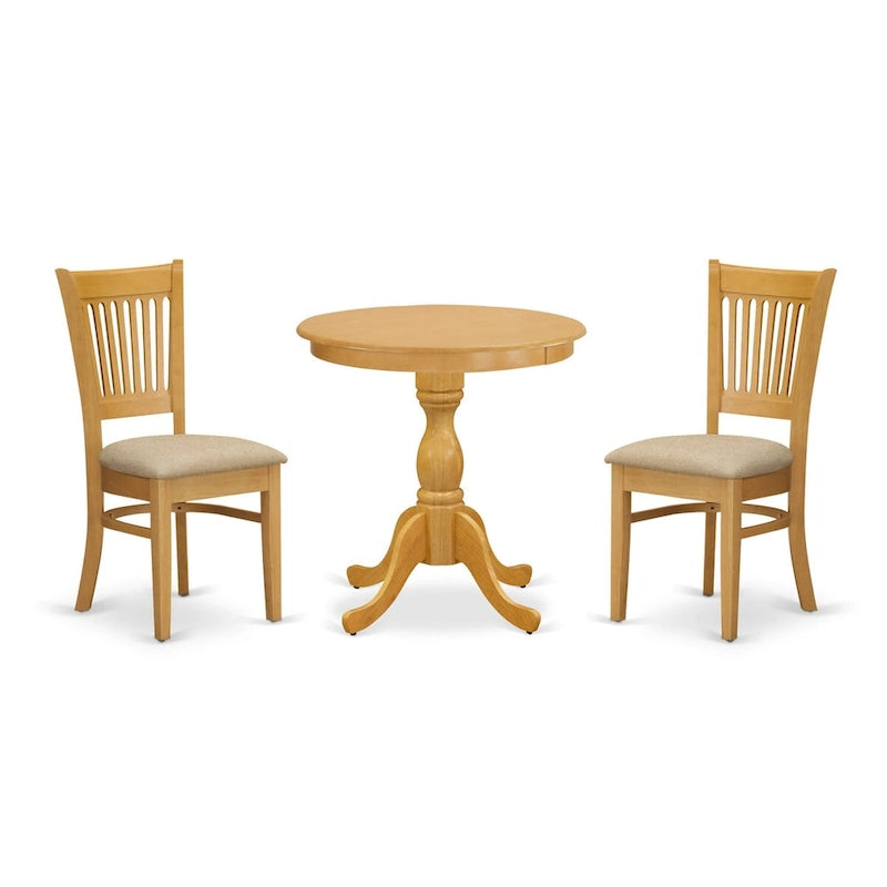 East West Furniture Ensemble de salle à manger 3 pièces comprenant une table de salle à manger ronde et 2 chaises de cuisine, chêne (options d'assise)