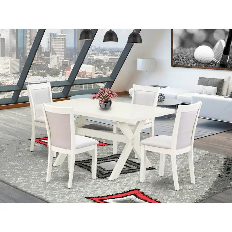 East West Furniture Dining Set- a Rectangle Dining Table and Cream Linen Fabric Parson Chairs, Linen White(Pieces Options)