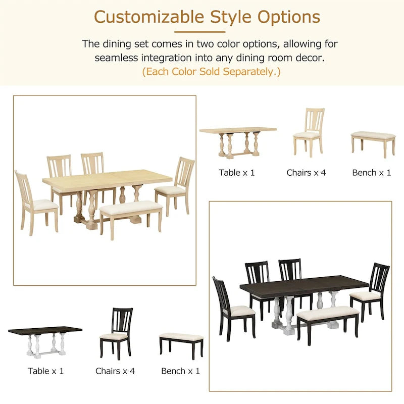 Ensemble de salle à manger extensible 6 pièces de 78 pouces avec chevalet traditionnel