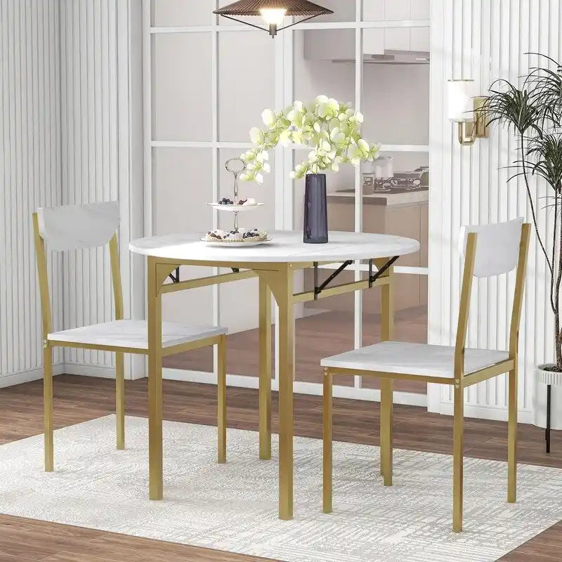 Ensemble de salle à manger 3 pièces avec table à rallonges, ensemble de salle à manger rond moderne hauteur comptoir avec 2 chaises, ensemble de table de petite cuisine en bois