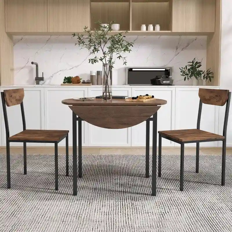 Ensemble de salle à manger 3 pièces avec table à rallonges, ensemble de salle à manger rond moderne hauteur comptoir avec 2 chaises, ensemble de table de petite cuisine en bois