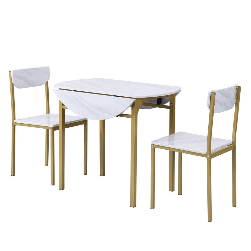 Ensemble de salle à manger 3 pièces avec table à rallonges, ensemble de salle à manger rond moderne hauteur comptoir avec 2 chaises, ensemble de table de petite cuisine en bois