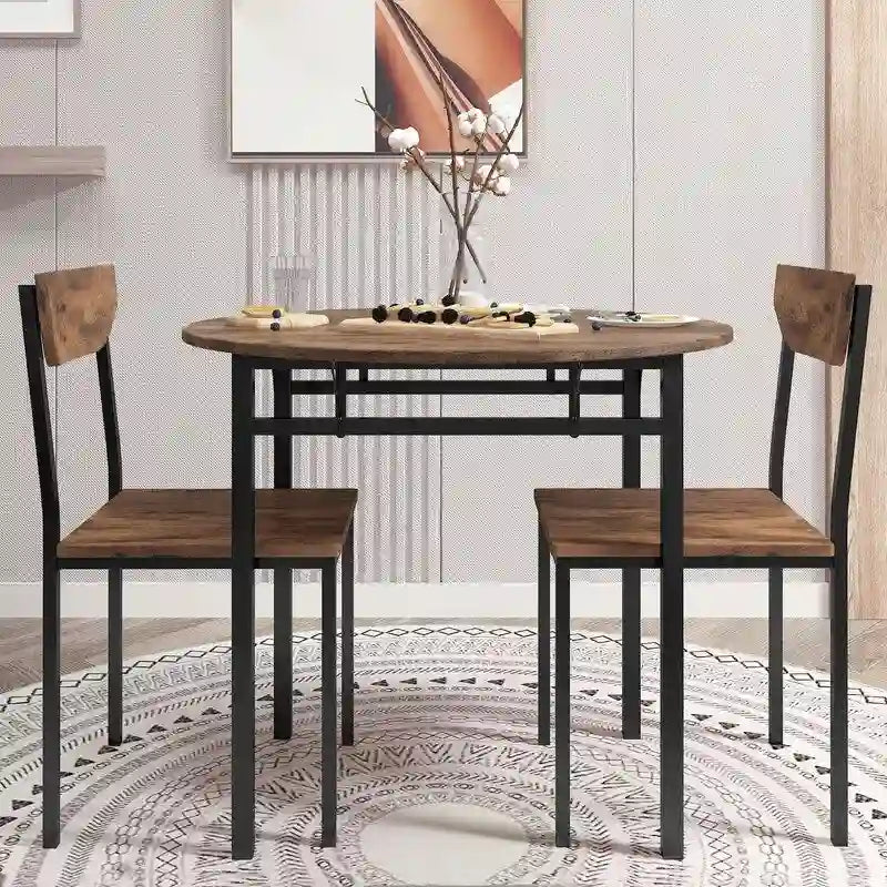 Ensemble de salle à manger 3 pièces avec table à rallonges, ensemble de salle à manger rond moderne hauteur comptoir avec 2 chaises, ensemble de table de petite cuisine en bois