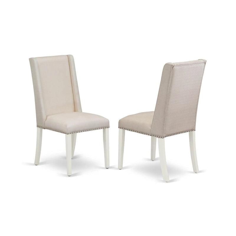 East West Furniture Ensemble de salle à manger 9 pièces – une table à manger ovale et 8 chaises Parson en tissu de lin crème, blanc lin