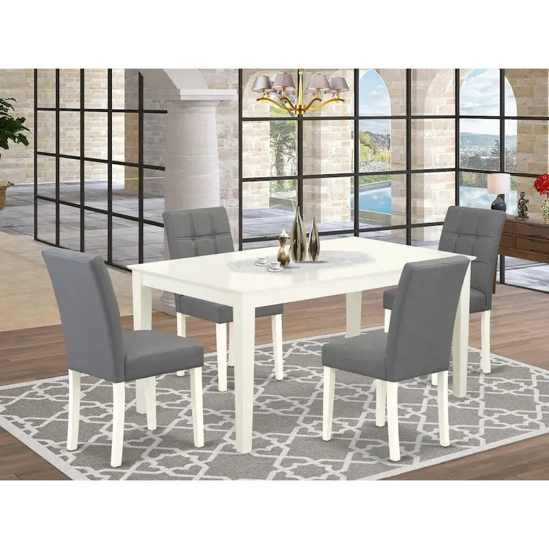 East West Furniture Kitchen Set Consists of a Rectangle Dining Table and Chairs, Linen White (Pieces Options)