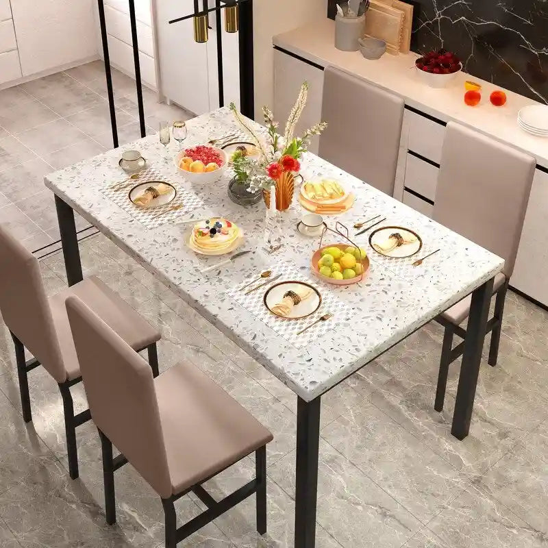 Ensemble de salle à manger 5 pièces Grondin Mid-Century Modern avec plateau en faux marbre et 4 chaises assorties en similicuir pour la cuisine