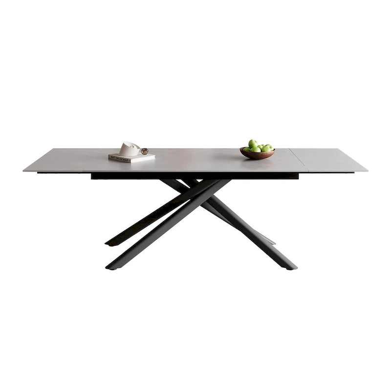 Ensemble de salle à manger rectangulaire extensible en pierre frittée à pieds croisés de 9 pièces avec 8 chaises pour la maison ou la villa