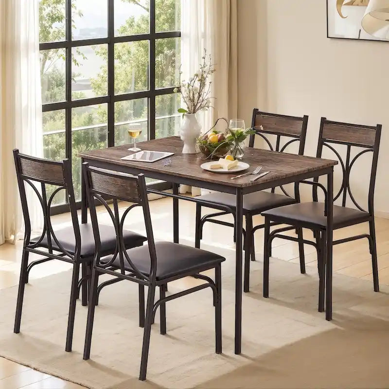Ensemble table à manger moderne Javlergo 5 pièces avec 4 chaises, ensemble de table à manger de cuisine pour 4 personnes, marron