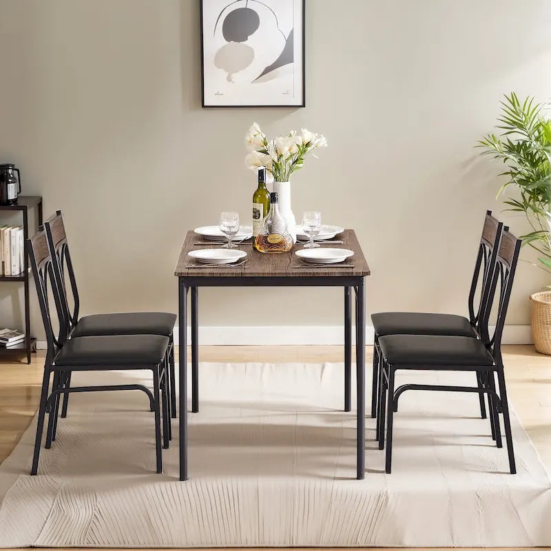 Ensemble table à manger moderne Javlergo 5 pièces avec 4 chaises, ensemble de table à manger de cuisine pour 4 personnes, marron