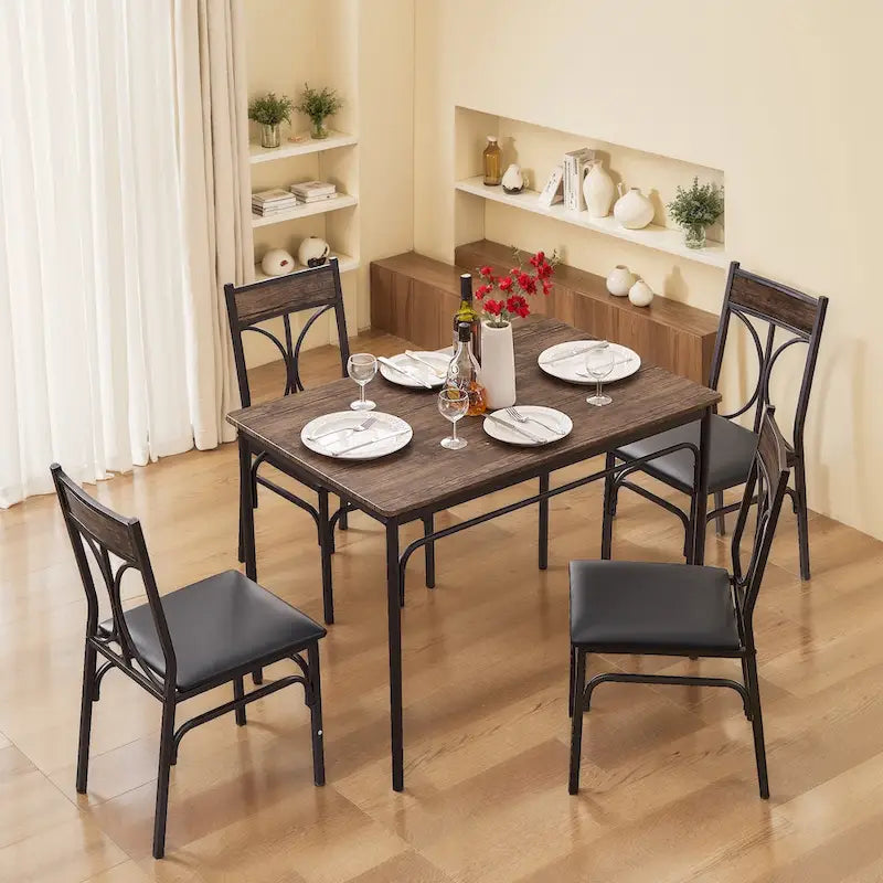 Ensemble table à manger moderne Javlergo 5 pièces avec 4 chaises, ensemble de table à manger de cuisine pour 4 personnes, marron