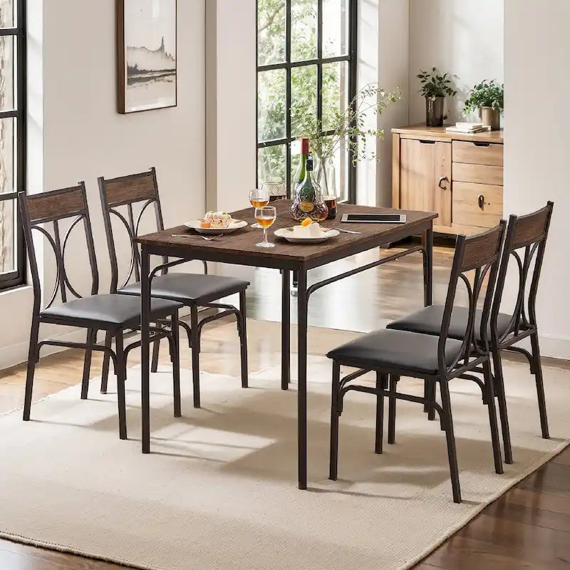 Ensemble table à manger moderne Javlergo 5 pièces avec 4 chaises, ensemble de table à manger de cuisine pour 4 personnes, marron