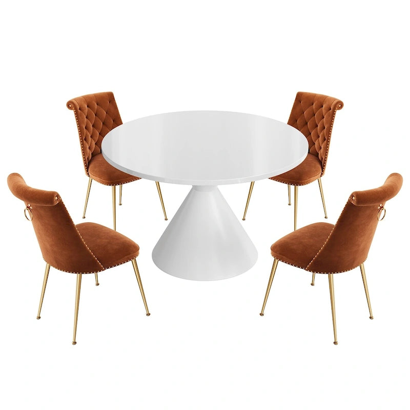 Ensemble de table à manger de luxe blanc brillant avec 48 chaises en velours