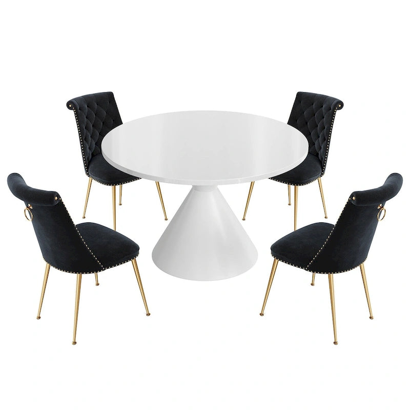 Ensemble de table à manger de luxe blanc brillant avec 48 chaises en velours