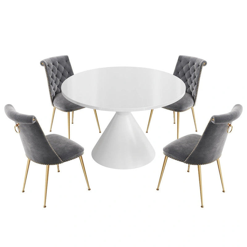 48 Light Luxury White High Gloss Large Countertop Dining Table with Velvet Dining Chair Set