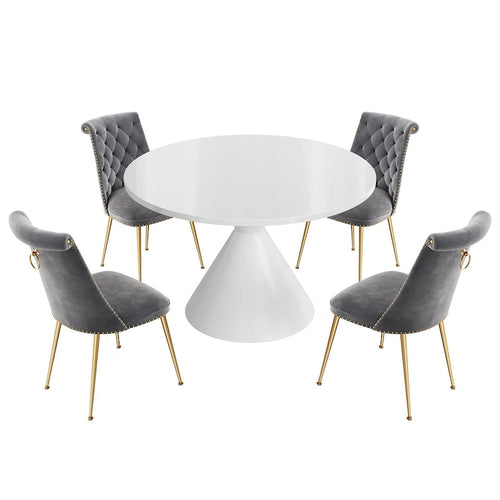 48 Light Luxury White High Gloss Large Countertop Dining Table with Velvet Dining Chair Set