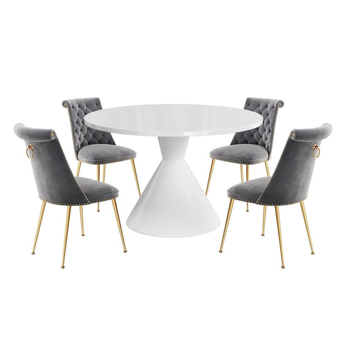 Ensemble de table à manger de luxe blanc brillant avec 48 chaises en velours