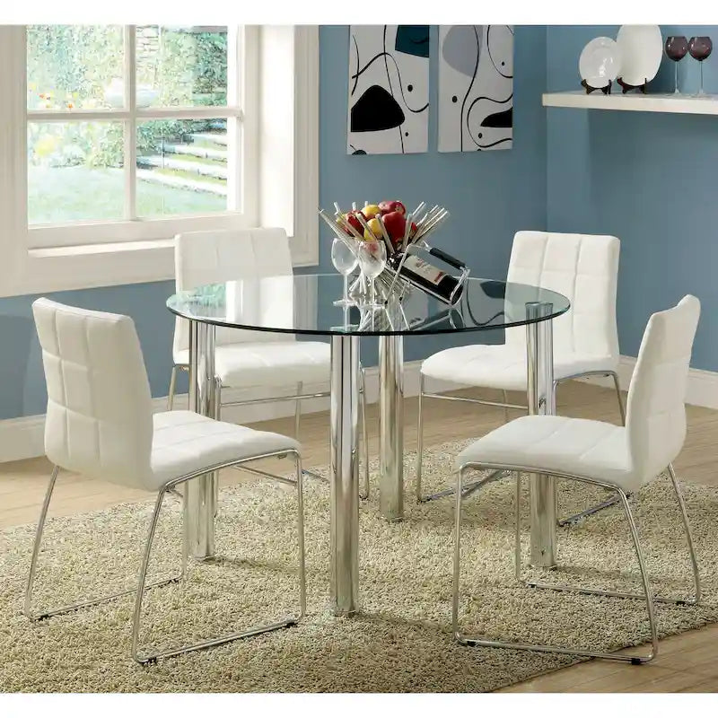 Ensemble de salle à manger 5 pièces contemporain Donnabella de Furniture of America avec table ronde à plateau en verre