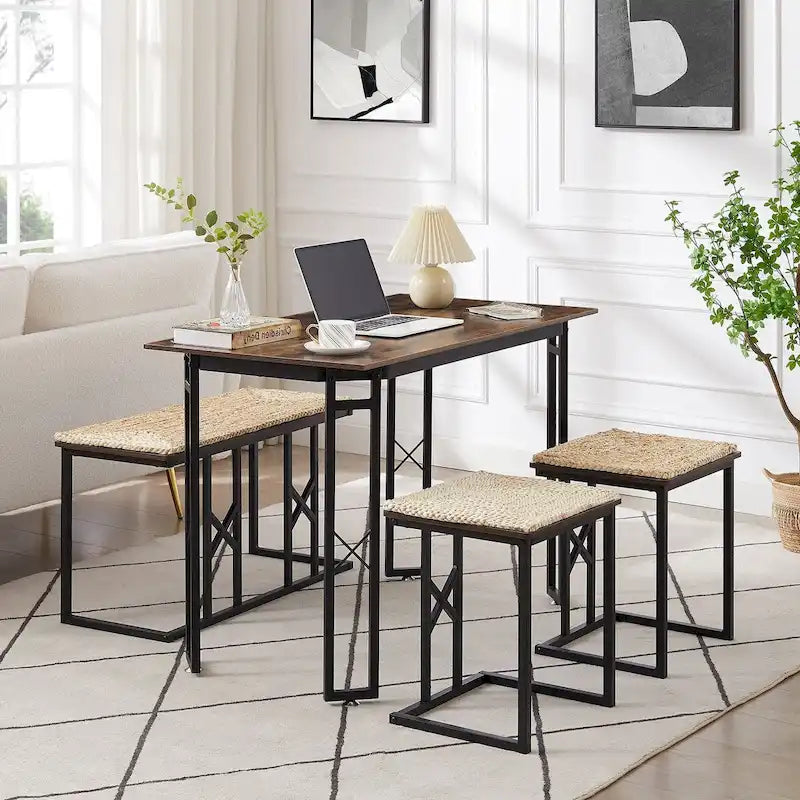 Javlergo Ensemble de salle à manger 4 pièces, Table de cuisine peu encombrante avec banc et deux tabourets pour 4 personnes