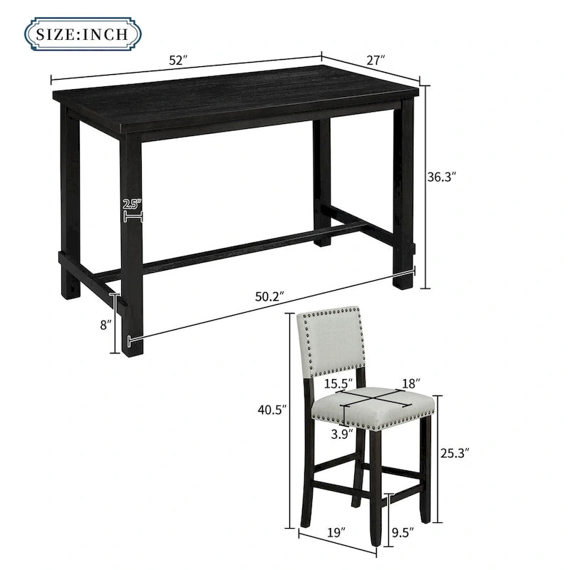 Ensemble de salle à manger 5 pièces hauteur comptoir avec table et 4 chaises