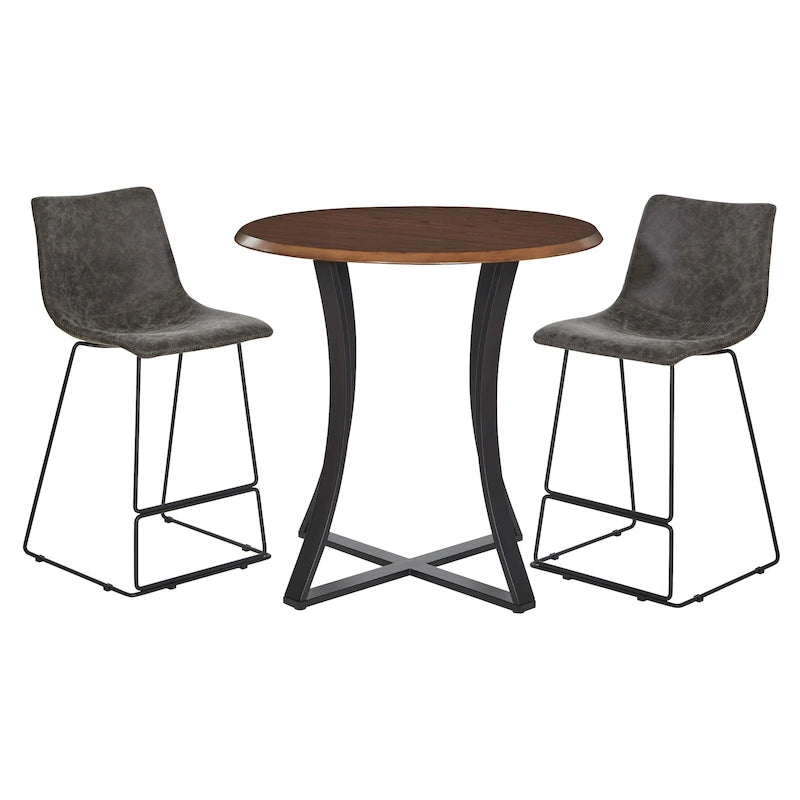 Table de salle à manger 3 pièces de 36 pouces de diamètre à hauteur de comptoir avec 2 tabourets en similicuir