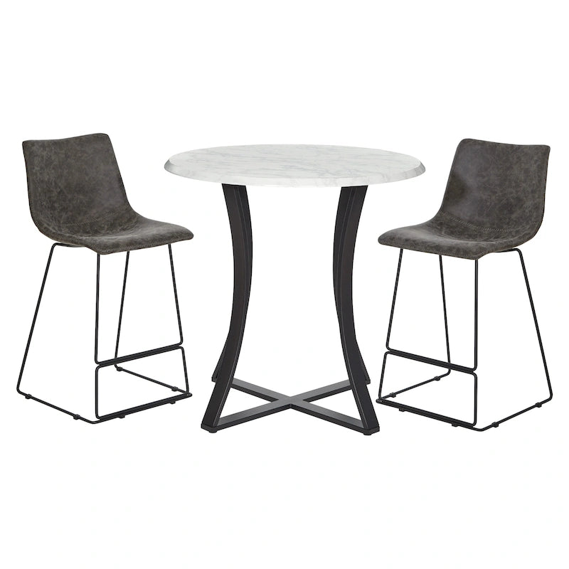 Table de salle à manger 3 pièces de 36 pouces de diamètre à hauteur de comptoir avec 2 tabourets en similicuir