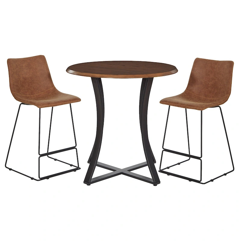 Table de salle à manger 3 pièces de 36 pouces de diamètre à hauteur de comptoir avec 2 tabourets en similicuir