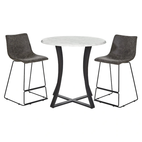 Table de salle à manger 3 pièces de 36 pouces de diamètre à hauteur de comptoir avec 2 tabourets en similicuir
