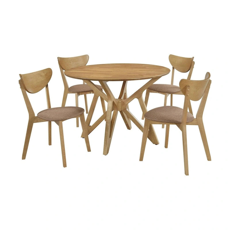 Ensemble de salle à manger 5 pièces en bois massif noyer clair Carson