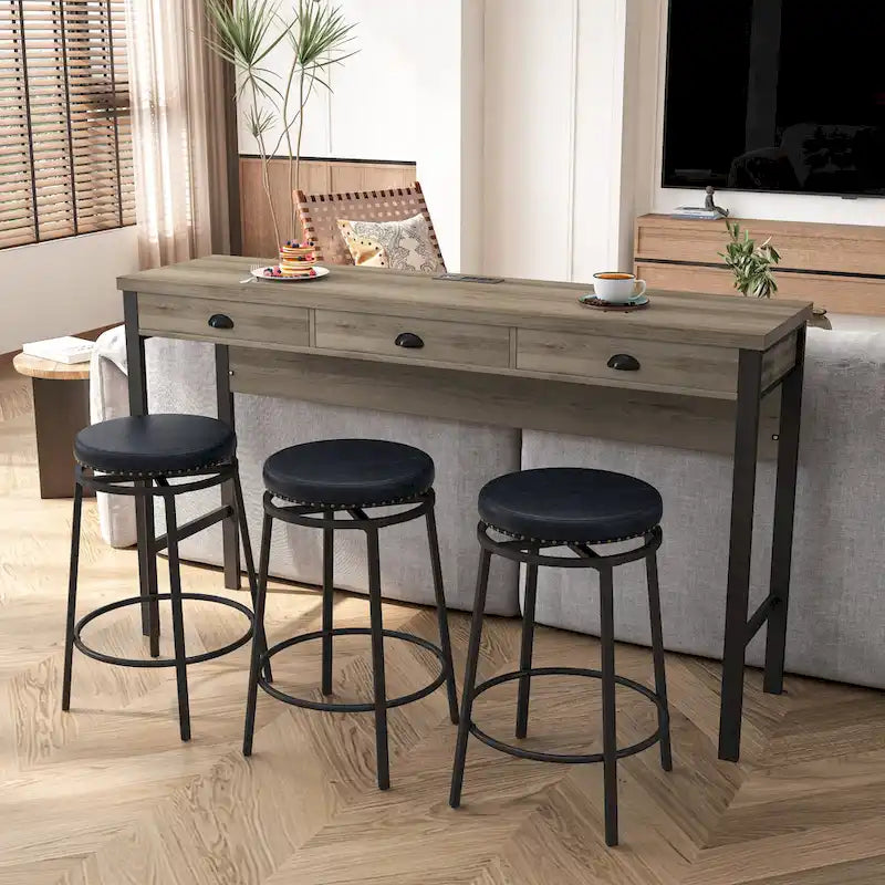 Ensemble table de bar de cuisine avec tabourets ronds en similicuir