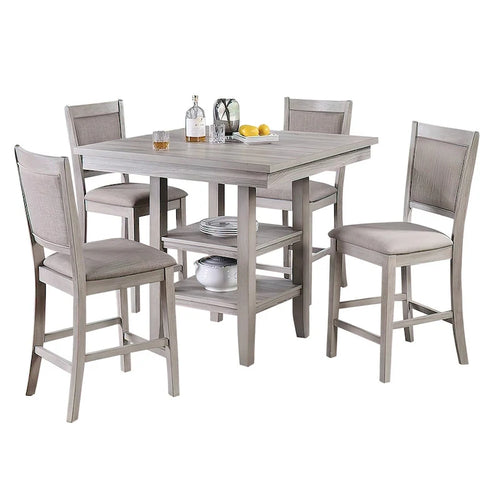 Ensemble de salle à manger 5 pièces hauteur comptoir, table et 4 chaises, sièges rembourrés, gris