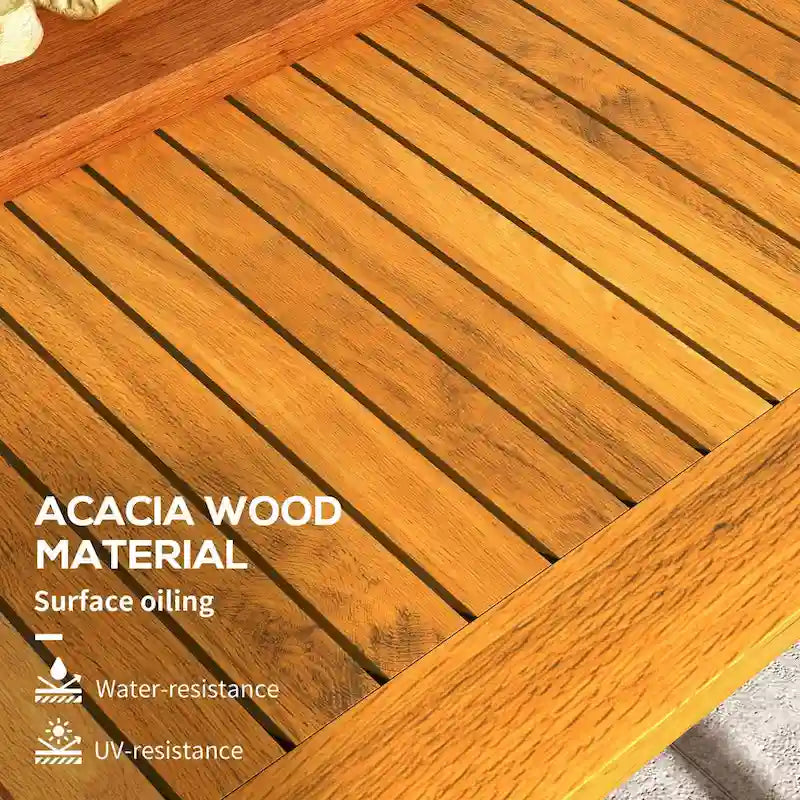 Table de patio rectangulaire Outsunny pour 6 personnes, table de salle à manger d'extérieur avec trou pour parasol, table en bois d'acacia pour jardin, cour, terrasse