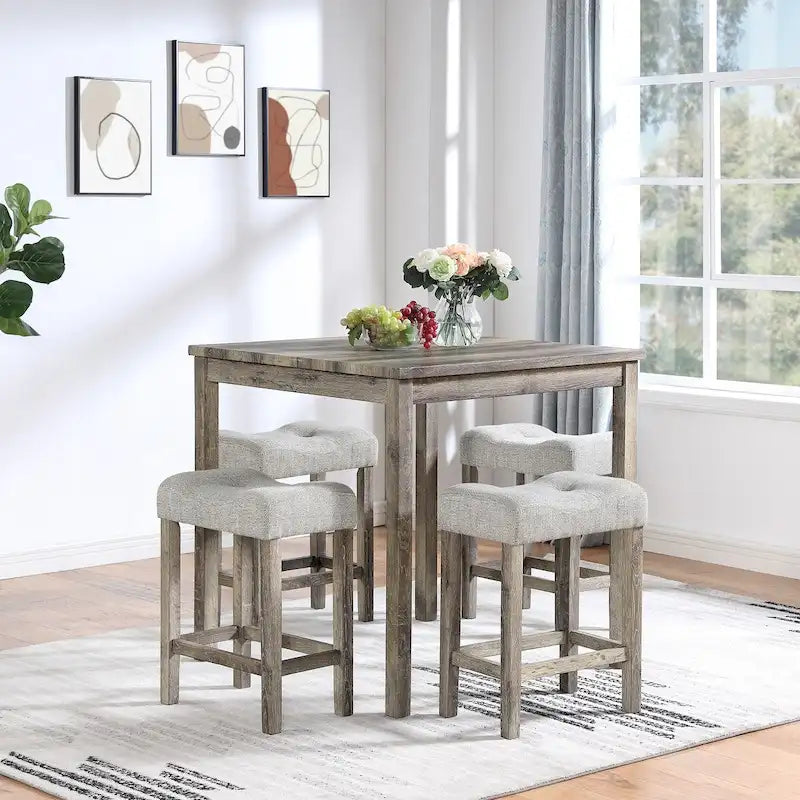Ensemble de salle à manger 5 pièces, table carrée en bois et 4 chaises rembourrées