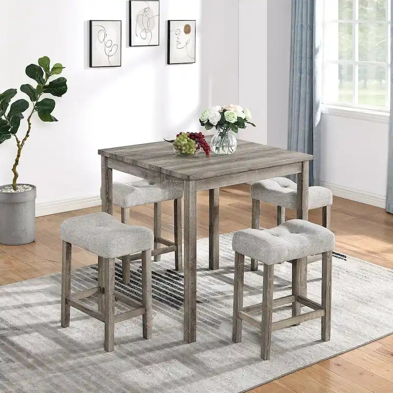 Ensemble de salle à manger 5 pièces, table carrée en bois et 4 chaises rembourrées