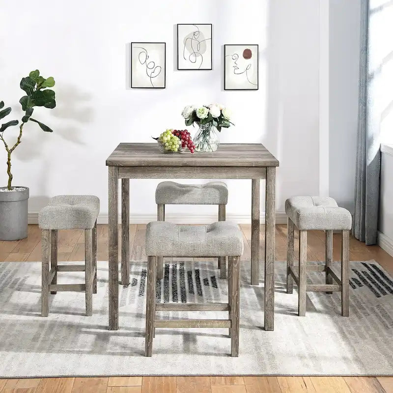 Ensemble de salle à manger 5 pièces, table carrée en bois et 4 chaises rembourrées