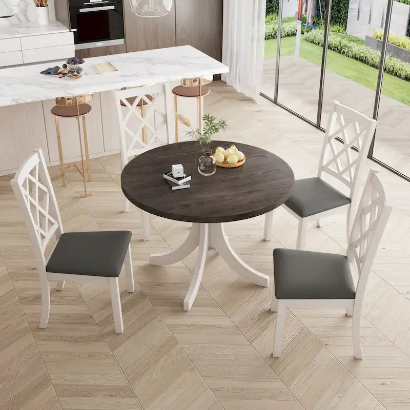 Ensemble de salle à manger rond 5 pièces avec chaises rembourrées