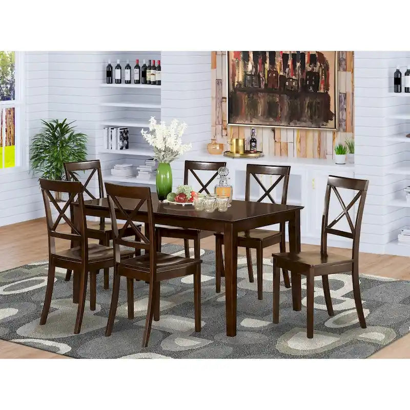 East West Furniture 7 Piece Kitchen Table Set- a Rectangle Dining Table and 6 Dining Room Chairs, 36x60 Inch, Cappuccino