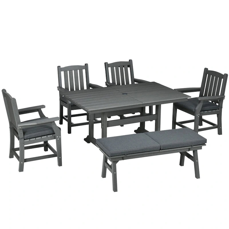 Ensemble de salle à manger d'extérieur 6 pièces Outsunny, table et chaises de jardin 6 places avec trou pour parasol