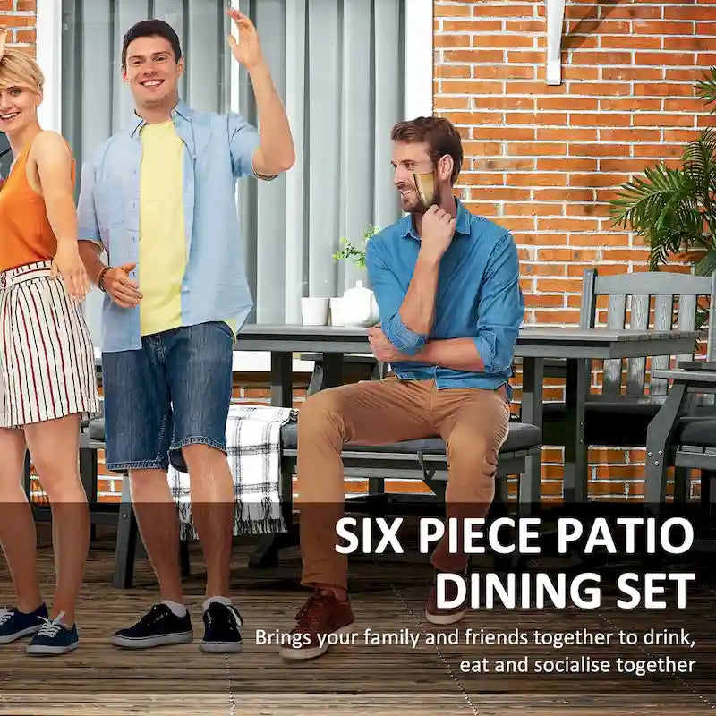 Ensemble de salle à manger d'extérieur 6 pièces Outsunny, table et chaises de jardin 6 places avec trou pour parasol