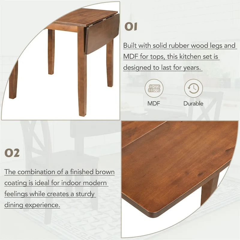 Ensemble de table à manger d'angle Merax 3 pièces avec plateau rabattable en bois