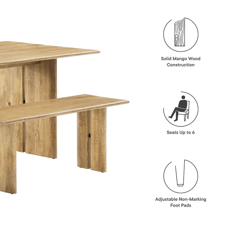 Ensemble table et banc de salle à manger Amistad 60 en bois
