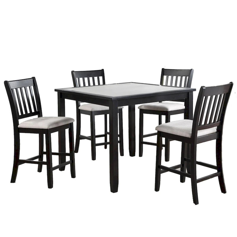 Nick 5 Piece Counter Height Dining Table and Chairs Set, Black, White